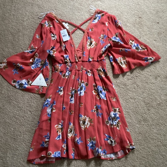 Orange and blue floral mini dress size medium - Picture 2 of 4